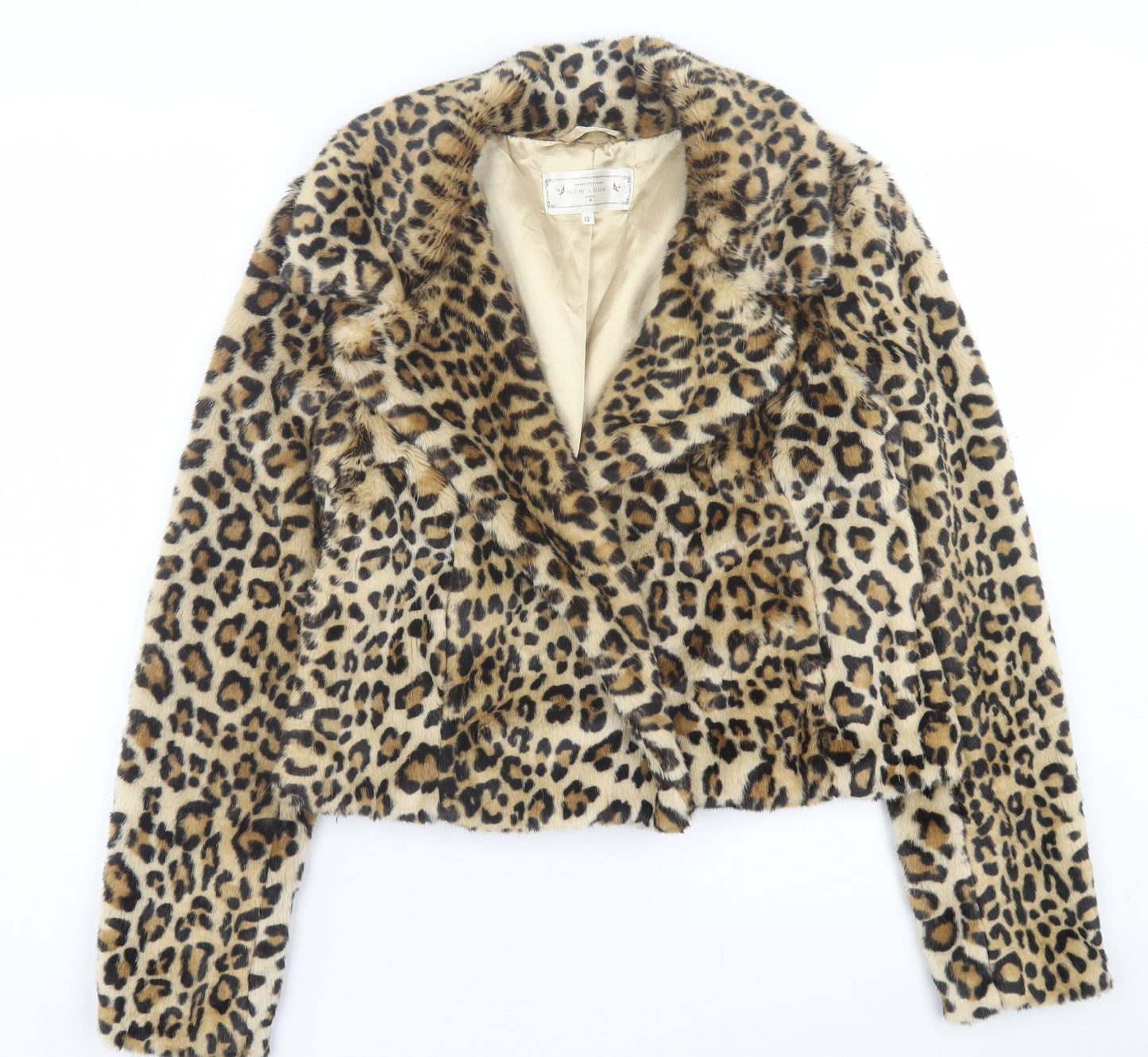 New Look Womens Brown Animal Print Jacket Size 12 Button - Leopard Print. Faux Fur