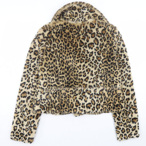 New Look Womens Brown Animal Print Jacket Size 12 Button - Leopard Print. Faux Fur