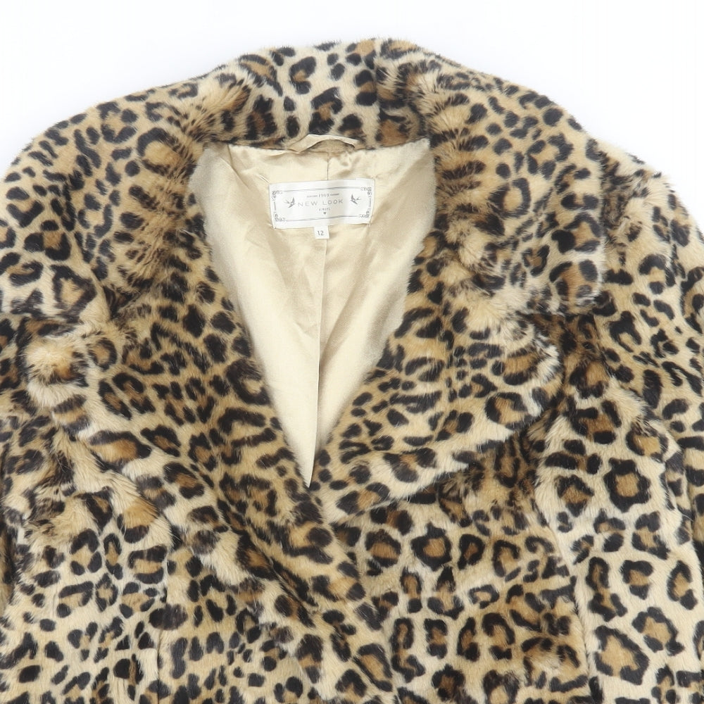 New Look Womens Brown Animal Print Jacket Size 12 Button - Leopard Print. Faux Fur