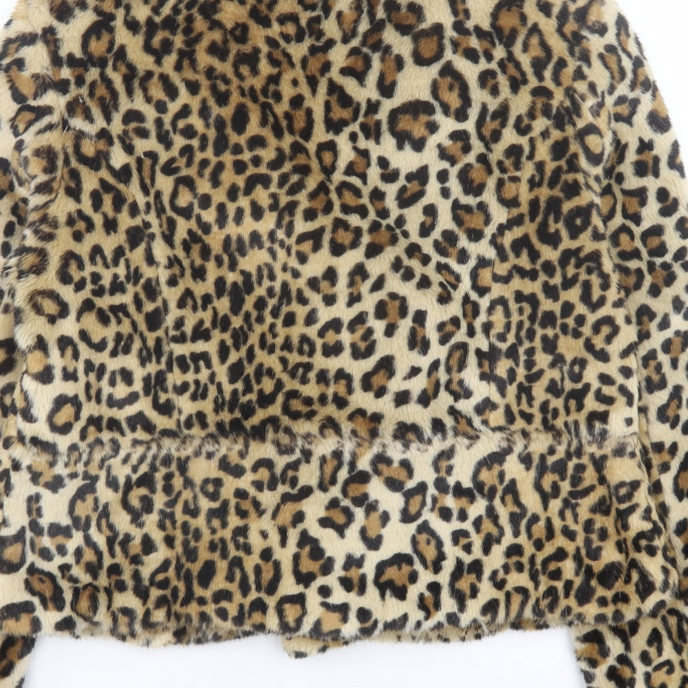 New Look Womens Brown Animal Print Jacket Size 12 Button - Leopard Print. Faux Fur