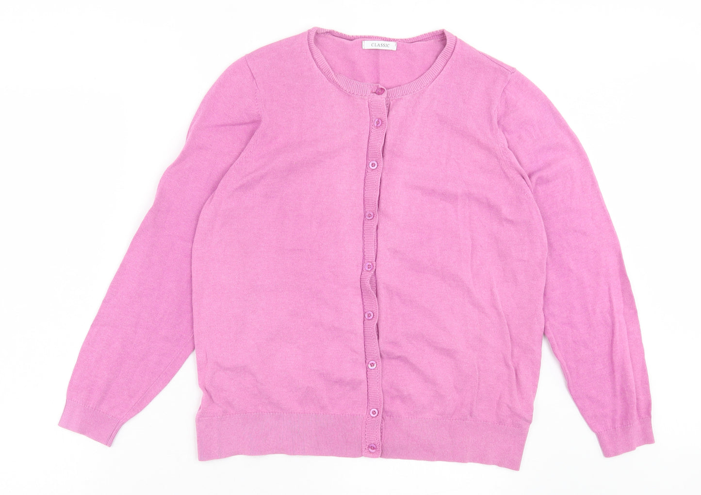 Marks and Spencer Womens Pink Crew Neck Cotton Cardigan Jumper Size 18