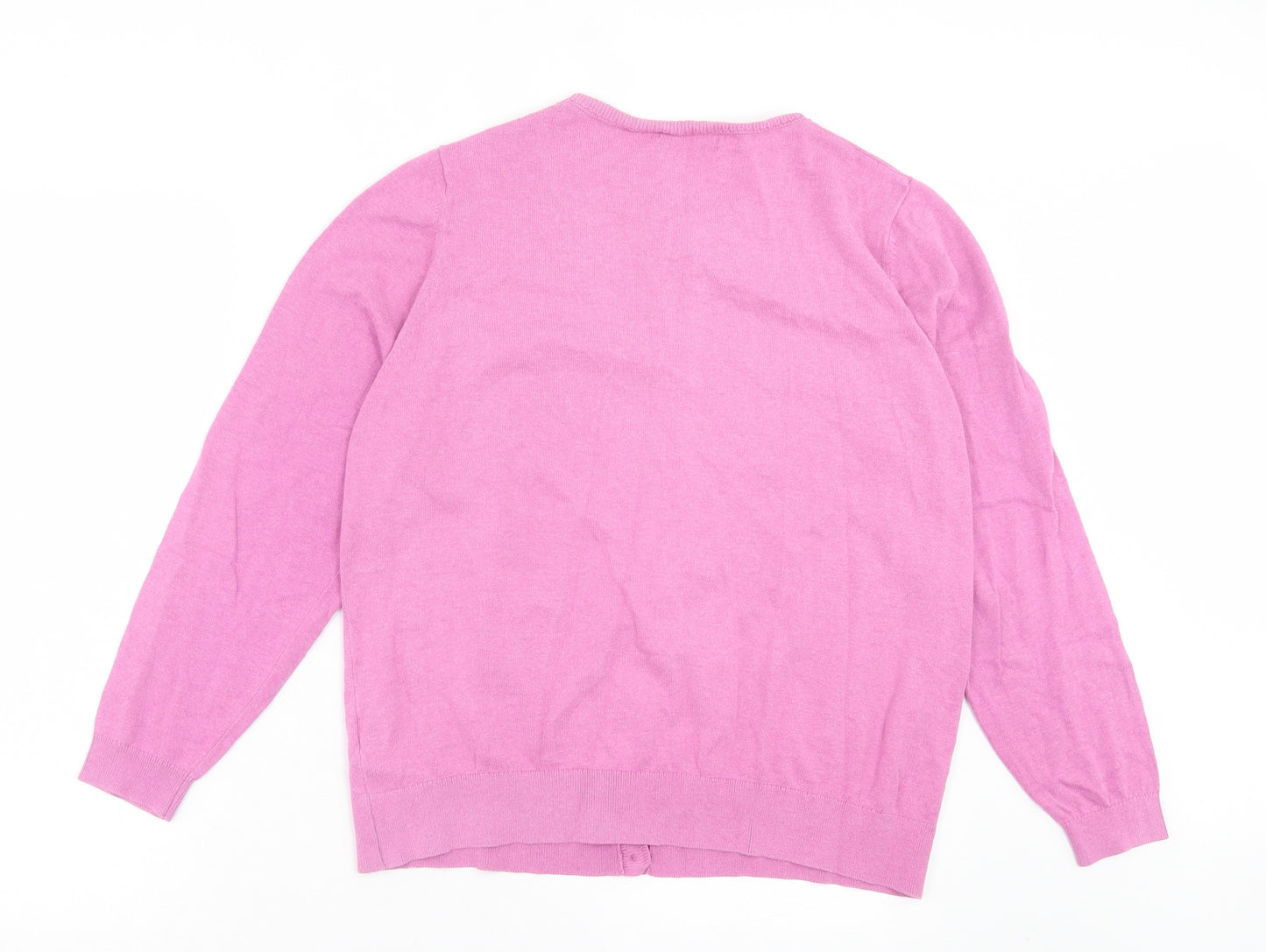 Marks and Spencer Womens Pink Crew Neck Cotton Cardigan Jumper Size 18