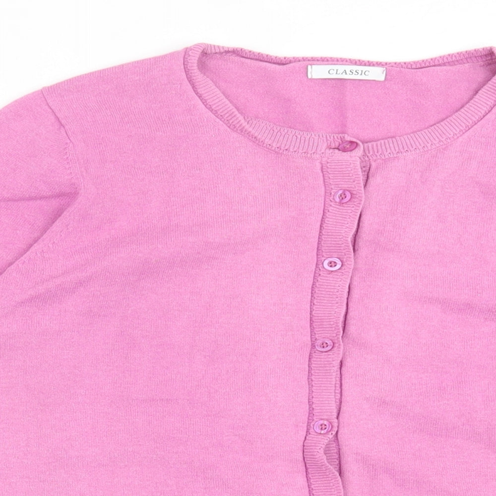Marks and Spencer Womens Pink Crew Neck Cotton Cardigan Jumper Size 18