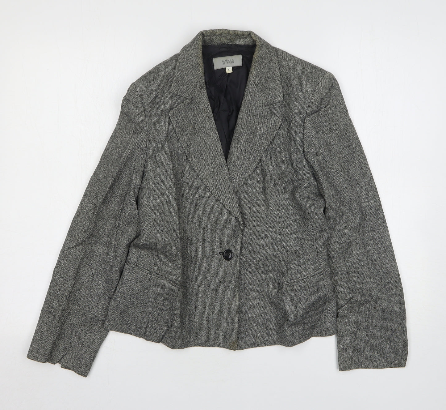 Marks and Spencer Womens Grey Wool Jacket Blazer Size 10