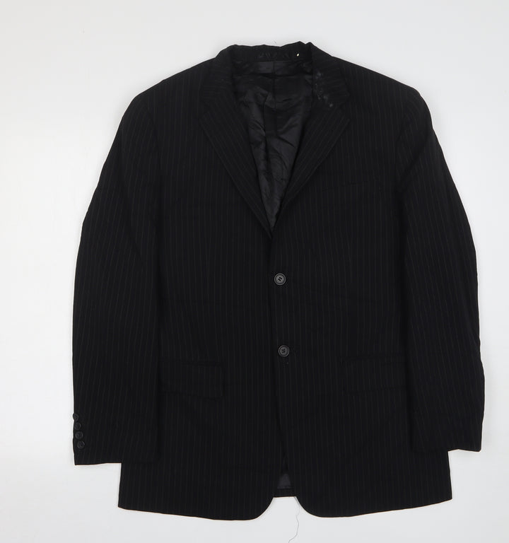 Butler and Webb Mens Black Striped Polyester Jacket Suit Jacket Size 40