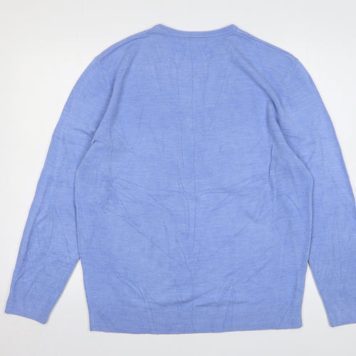 Thomas Nash Mens Blue V-Neck Acrylic Pullover Jumper Size L