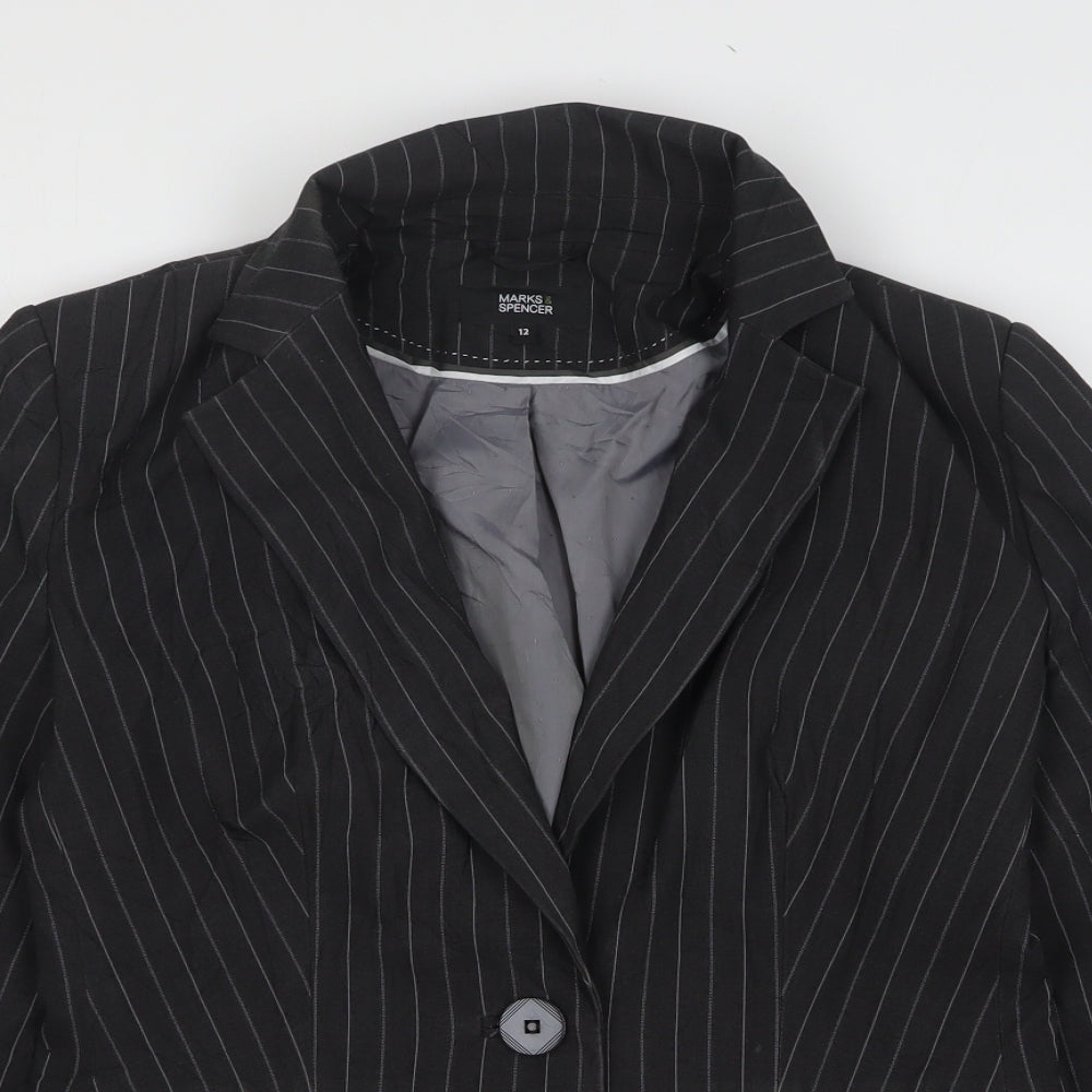 Marks and Spencer Womens Grey Striped Polyester Jacket Suit Jacket Size 12