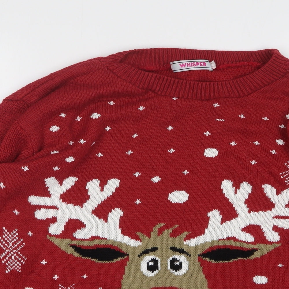 Whisper Womens Red Round Neck Polka Dot Acrylic Pullover Jumper Size S - Christmas Reindeer