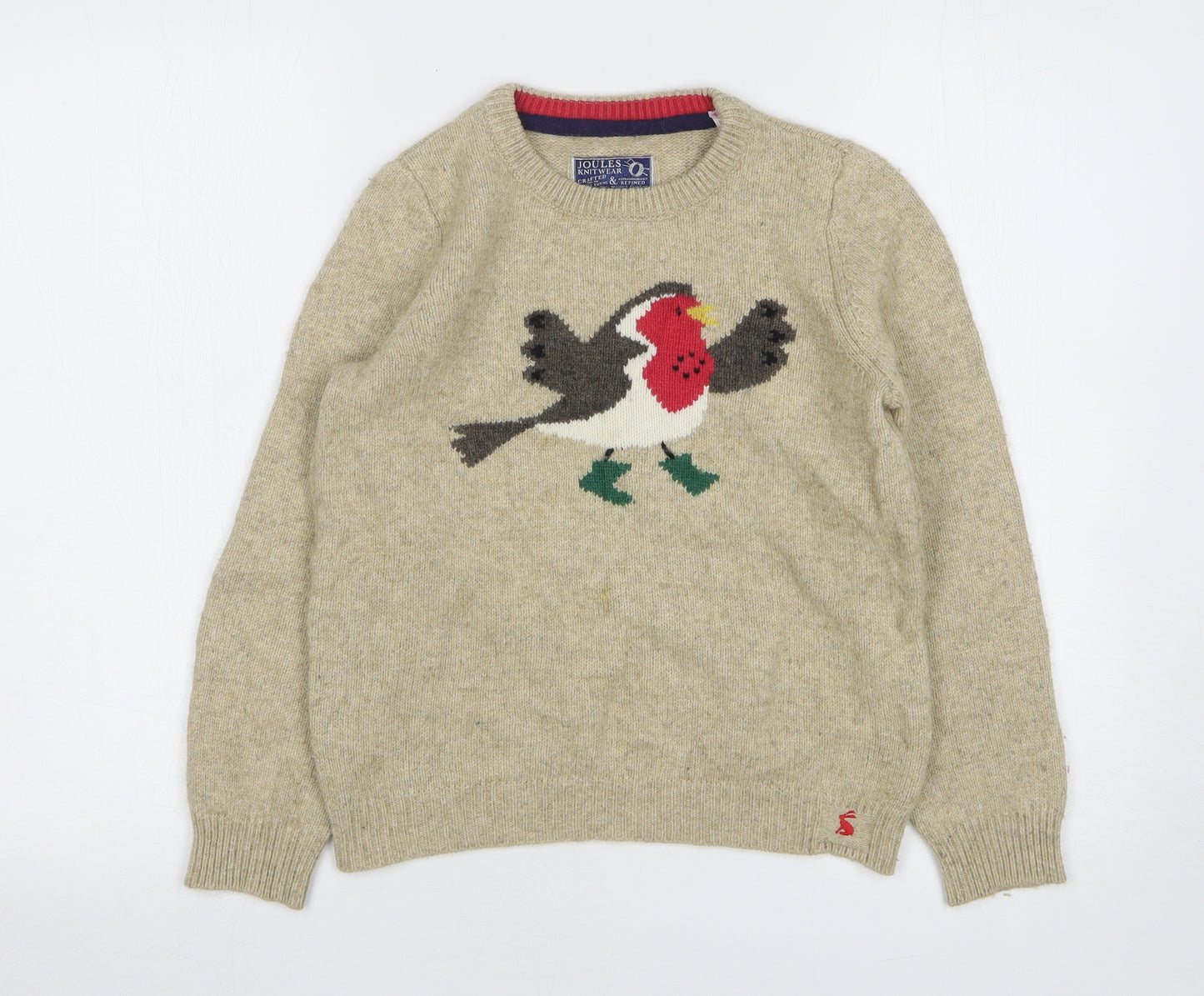 Joules Boys Beige Round Neck Wool Pullover Jumper Size 11-12 Years Pullover - Robin