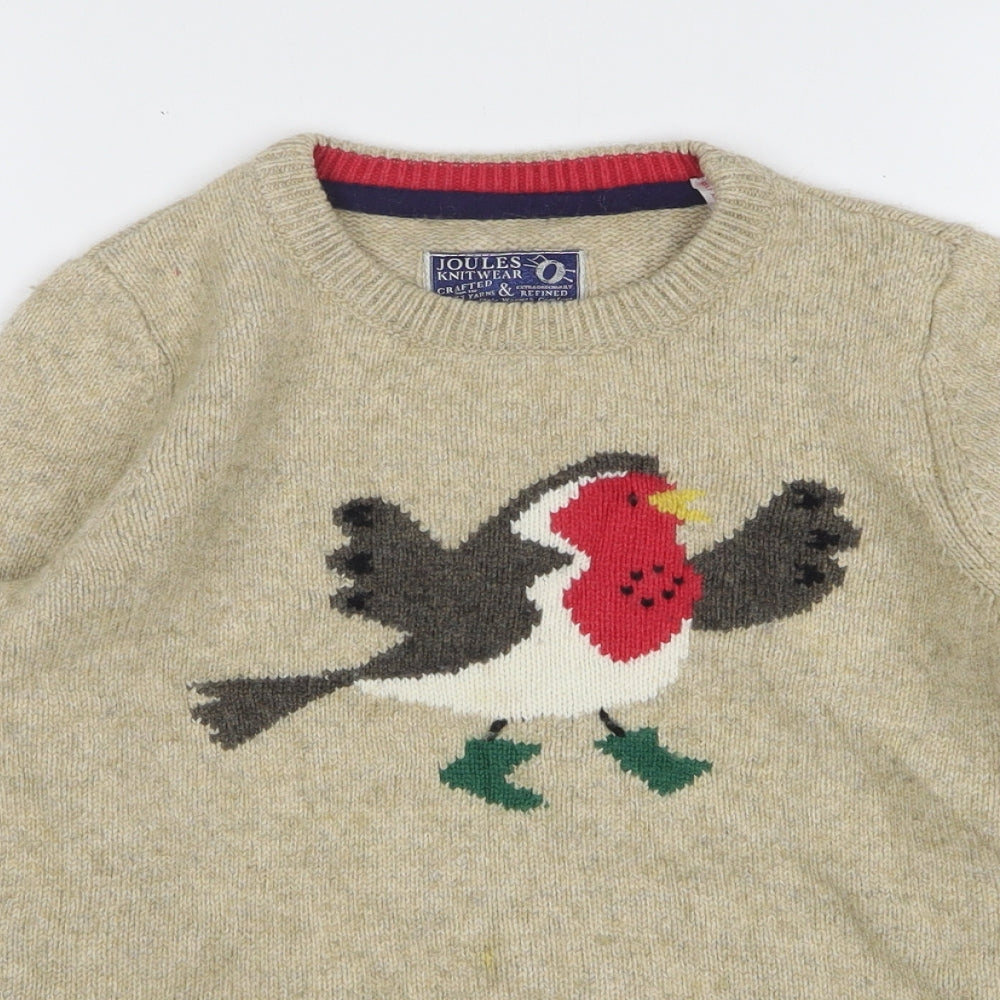 Joules Boys Beige Round Neck Wool Pullover Jumper Size 11-12 Years Pullover - Robin