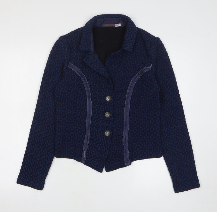 Soggo Paris Womens Blue Geometric Polyester Jacket Suit Jacket Size 8