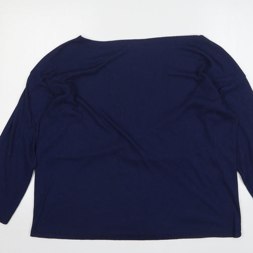 Boohoo Womens Blue Boat Neck Polyester Pullover Jumper Size 22