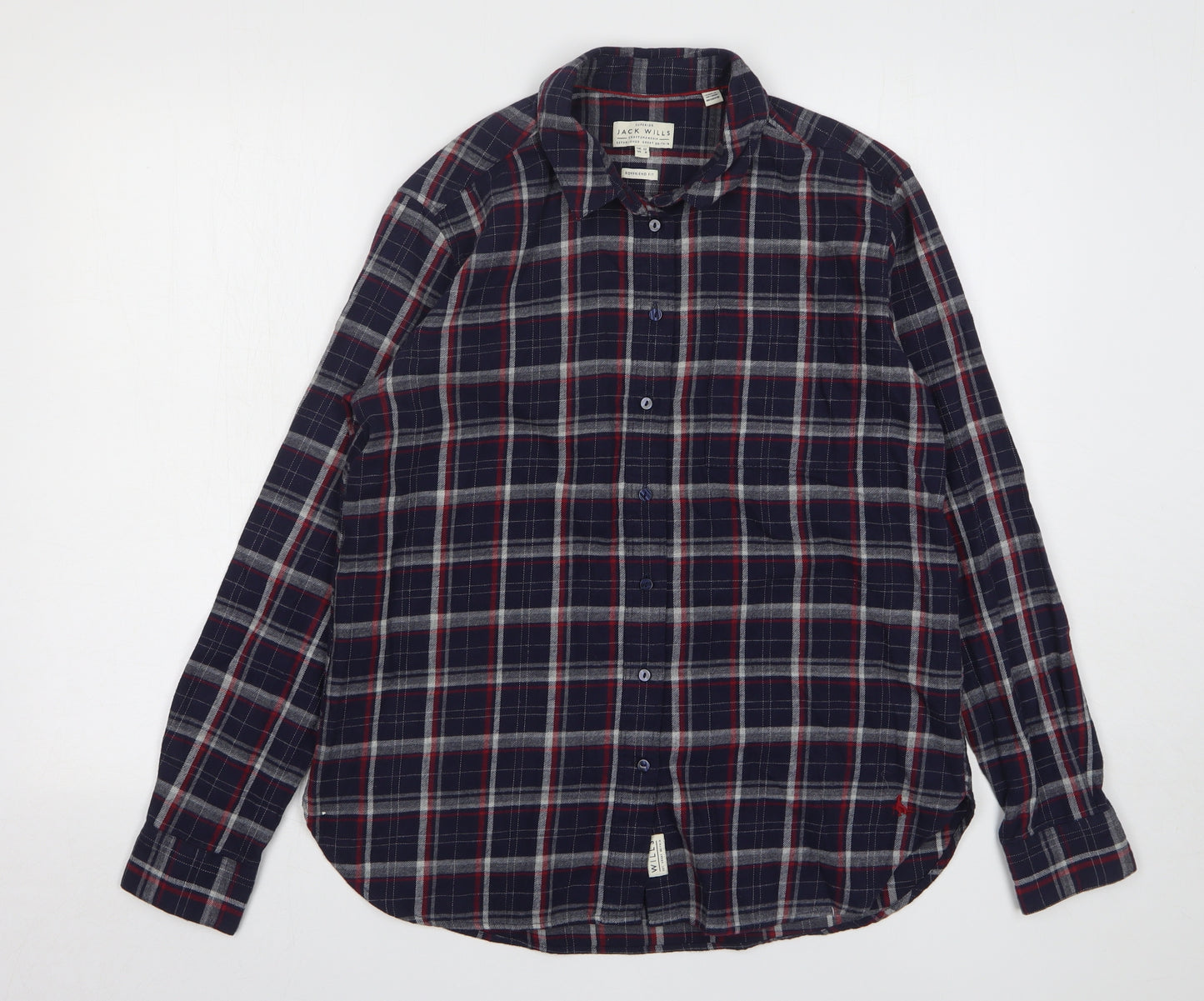 Jack Wills Womens Blue Check Cotton Basic Button-Up Size 12 Collared