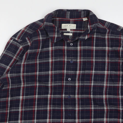 Jack Wills Womens Blue Check Cotton Basic Button-Up Size 12 Collared