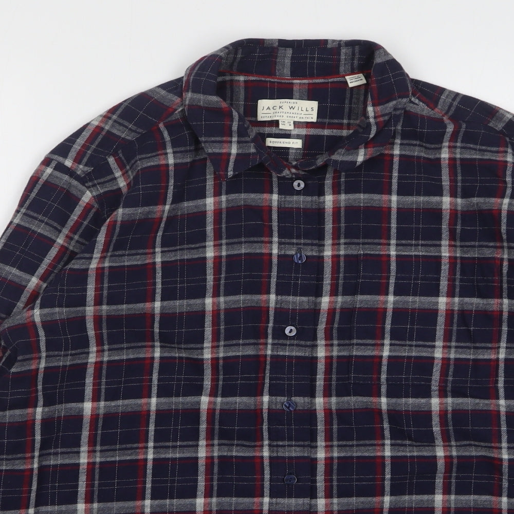 Jack Wills Womens Blue Check Cotton Basic Button-Up Size 12 Collared