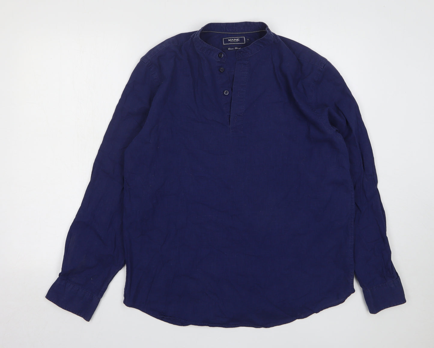 Maine Mens Blue Linen T-Shirt Size S Round Neck
