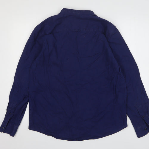 Maine Mens Blue Linen T-Shirt Size S Round Neck