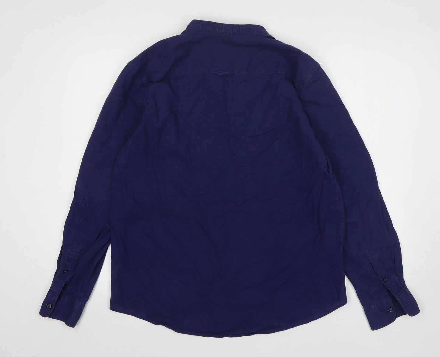 Maine Mens Blue Linen T-Shirt Size S Round Neck