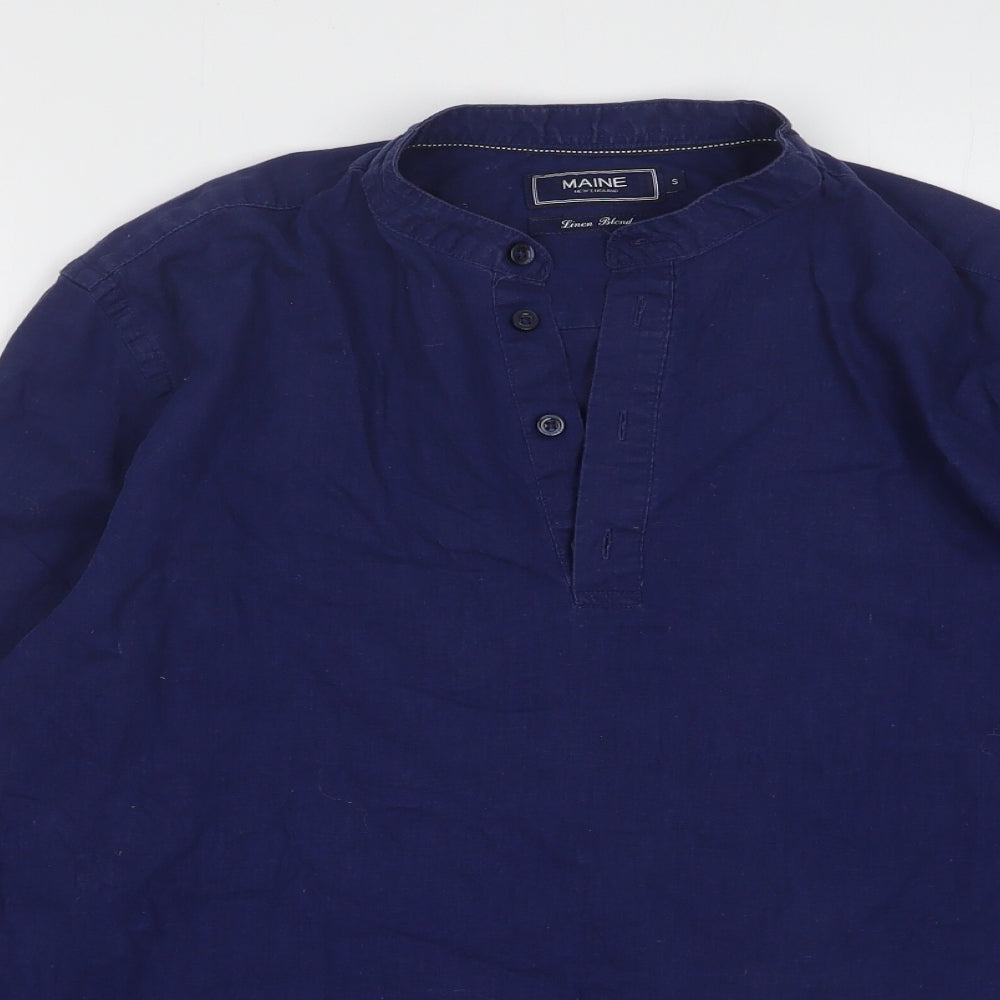 Maine Mens Blue Linen T-Shirt Size S Round Neck
