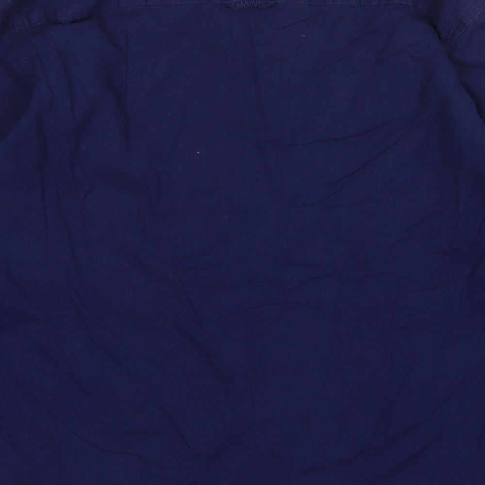 Maine Mens Blue Linen T-Shirt Size S Round Neck