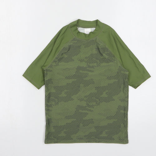 Marks and Spencer Boys Green Camouflage Polyamide Basic T-Shirt Size 7-8 Years Round Neck Pullover
