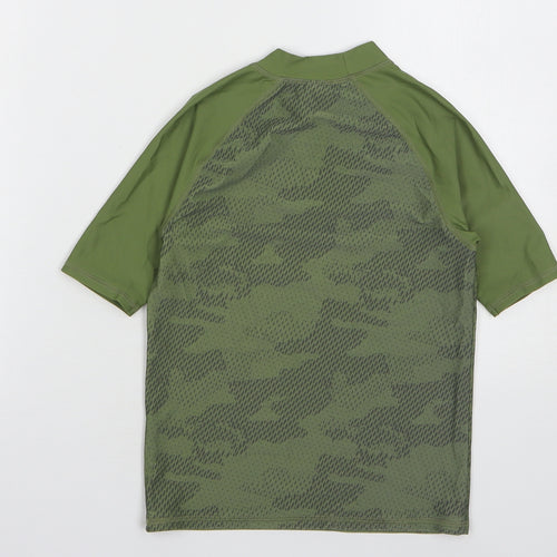 Marks and Spencer Boys Green Camouflage Polyamide Basic T-Shirt Size 7-8 Years Round Neck Pullover