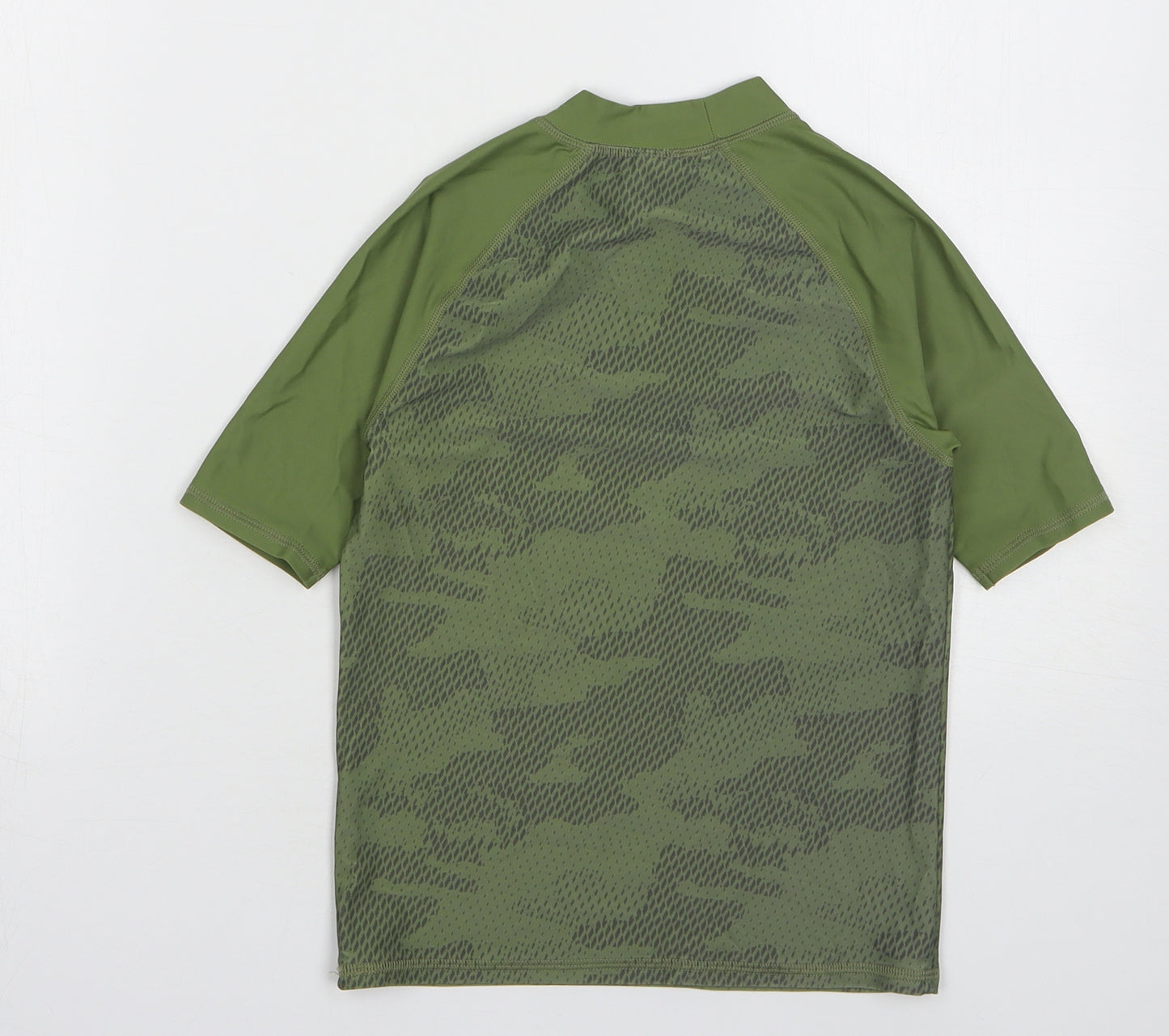 Marks and Spencer Boys Green Camouflage Polyamide Basic T-Shirt Size 7-8 Years Round Neck Pullover