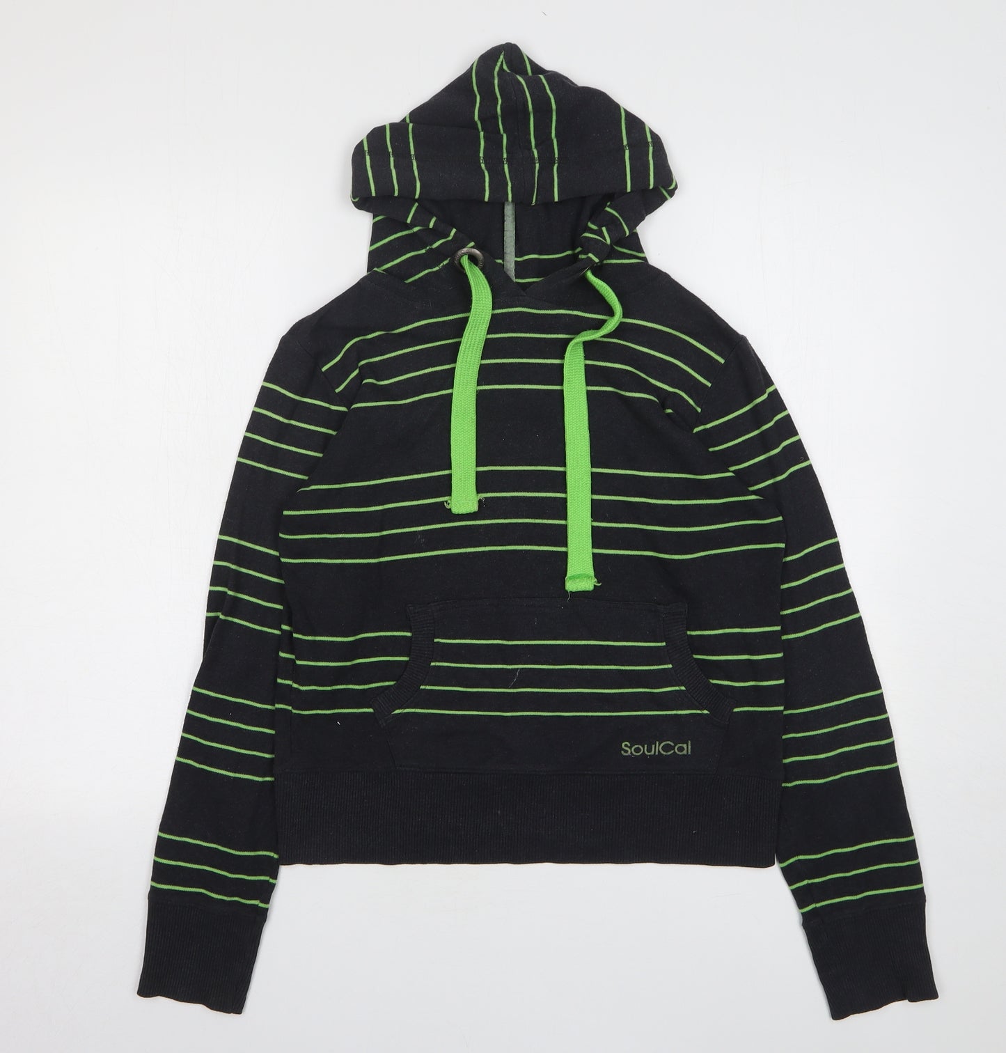 SoulCal&Co Womens Black Striped Cotton Pullover Hoodie Size 12 Pullover