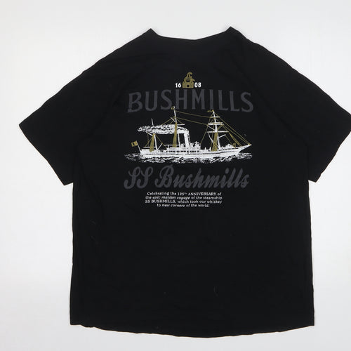 Traditional Craftwear Mens Black Cotton T-Shirt Size L Round Neck - Bushmills Boat Design