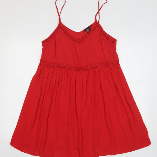 New Look Womens Red Polyester A-Line Size 10 V-Neck Pullover