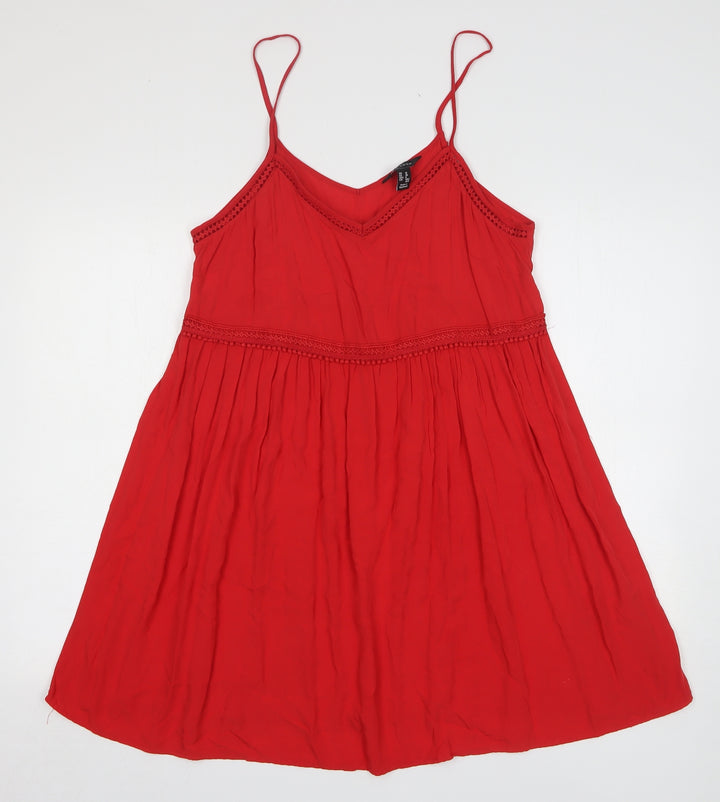 New Look Womens Red Polyester A-Line Size 10 V-Neck Pullover