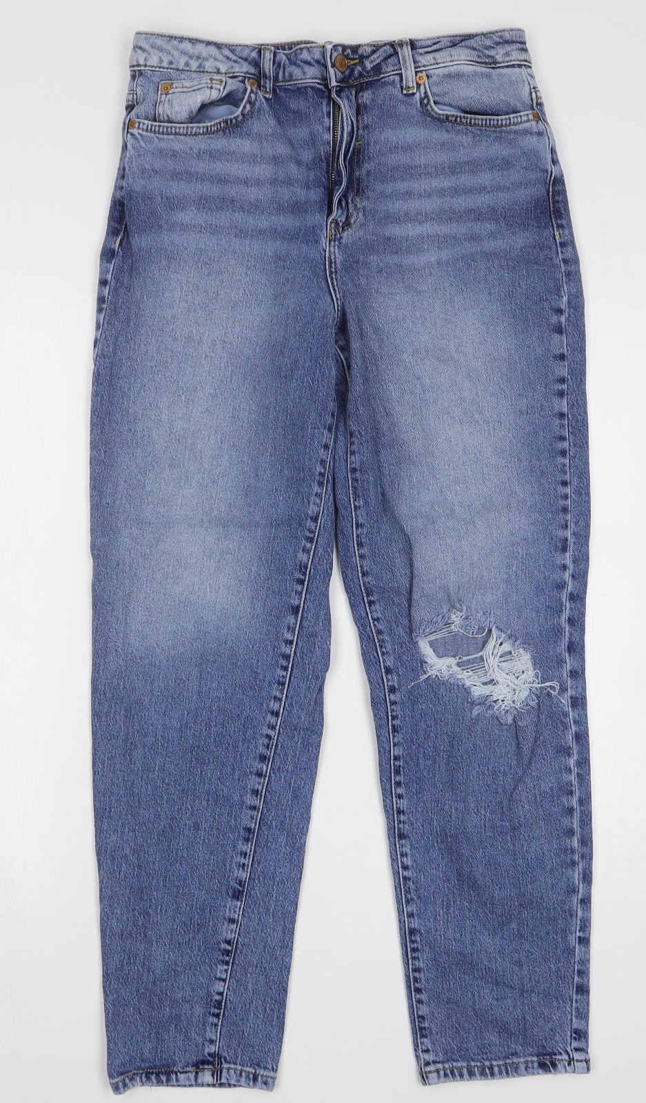 New Look Womens Blue Cotton Mom Jeans Size 12 L29 in Regular Button