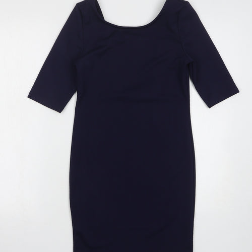 Glamourous Womens Blue Polyester Mini Size 12 Round Neck Pullover - Low Back