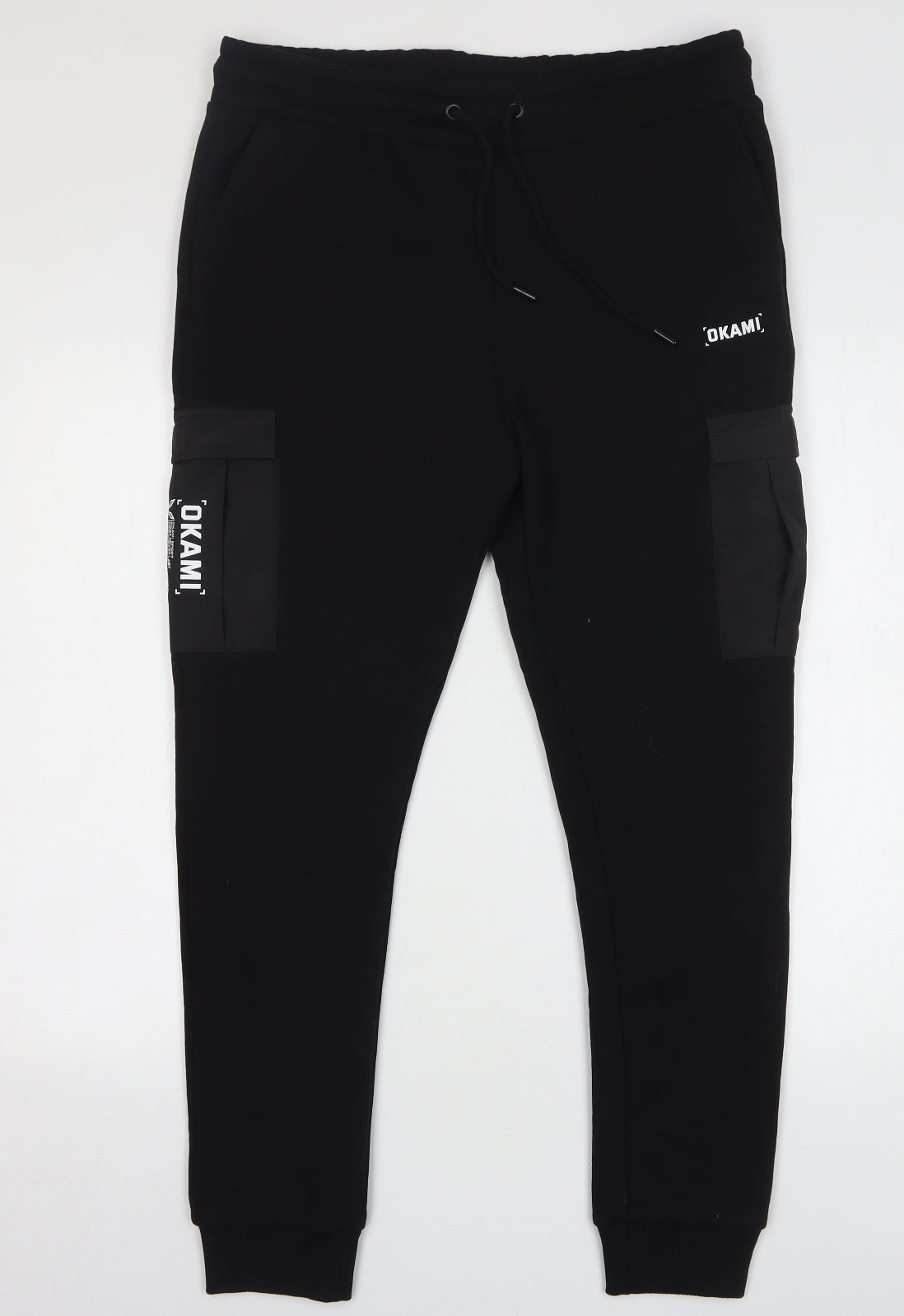 Okami Mens Black Cotton Sweatpants Trousers Size L L29 in Regular Drawstring