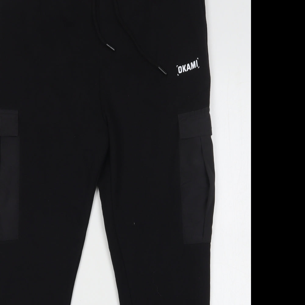 Okami Mens Black Cotton Sweatpants Trousers Size L L29 in Regular Drawstring