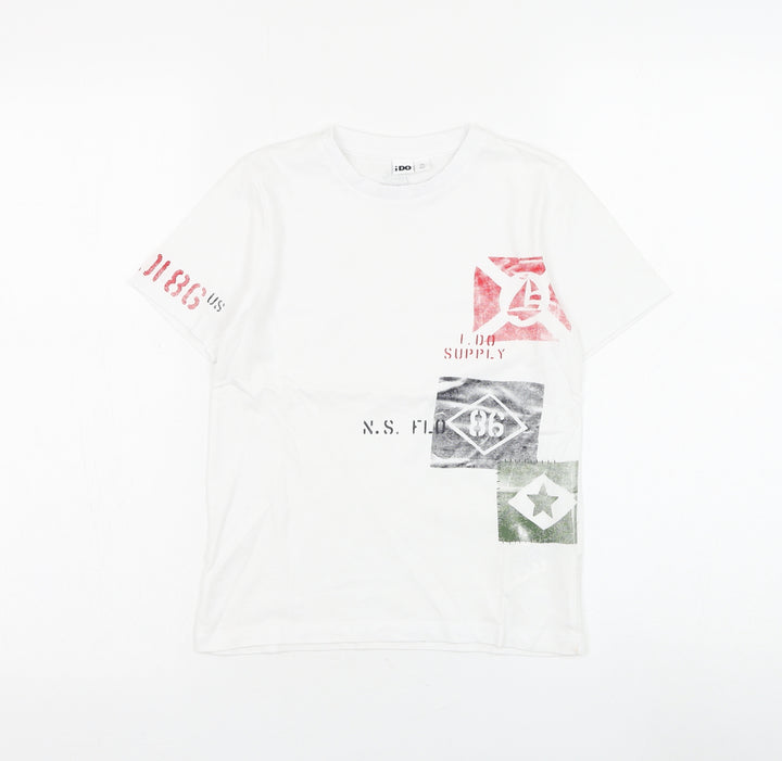 I Do Boys White Cotton Basic T-Shirt Size 7-8 Years Round Neck Pullover