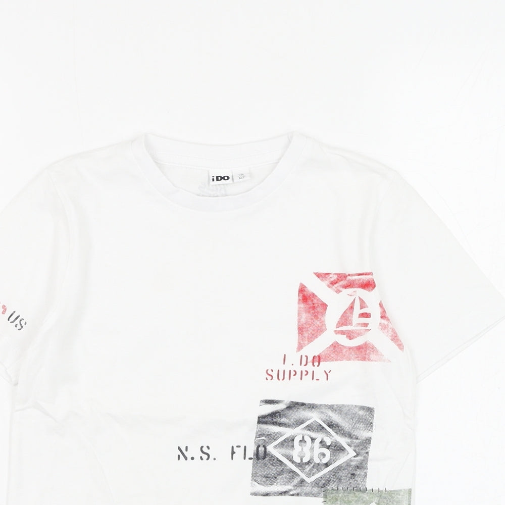 I Do Boys White Cotton Basic T-Shirt Size 7-8 Years Round Neck Pullover