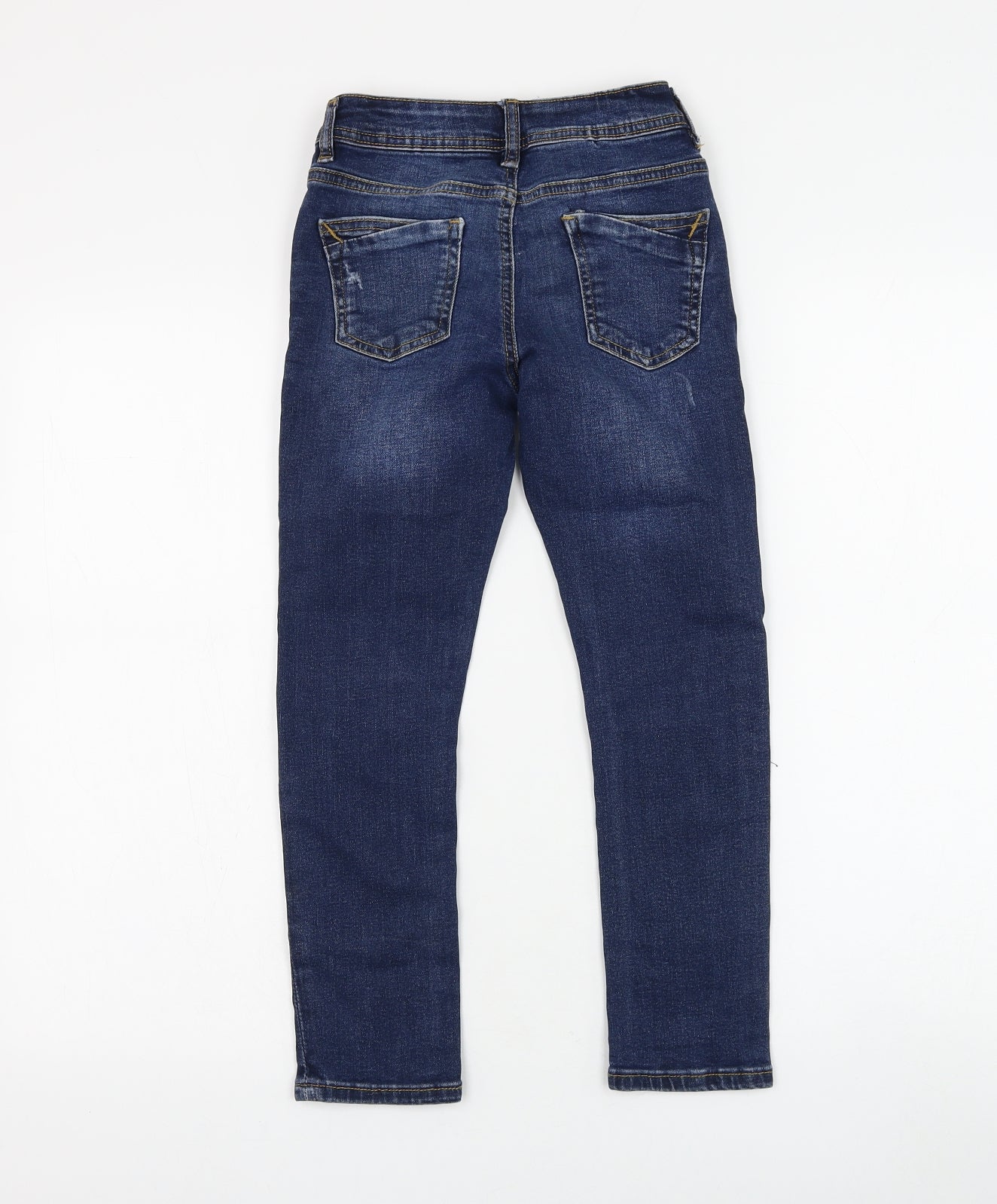 Primark Boys Blue Cotton Skinny Jeans Size 7-8 Years Regular Zip - Distressed