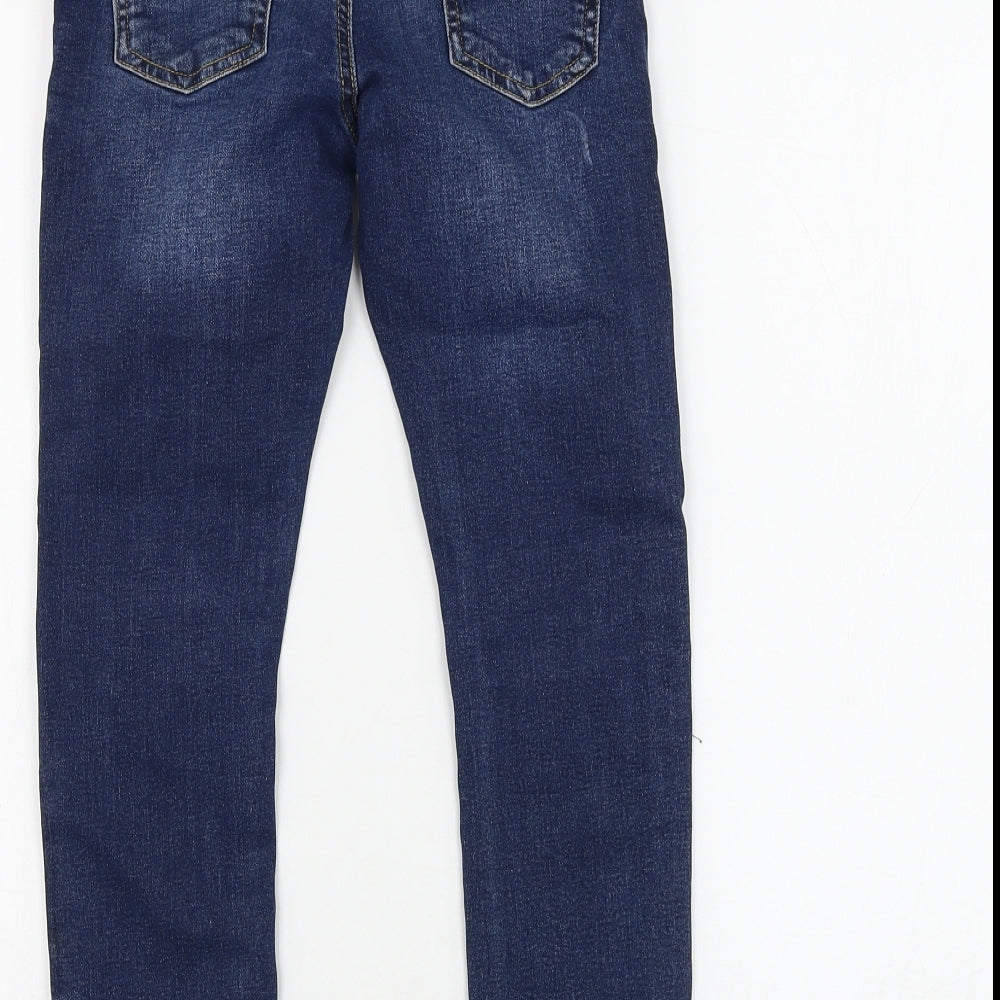 Primark Boys Blue Cotton Skinny Jeans Size 7-8 Years Regular Zip - Distressed