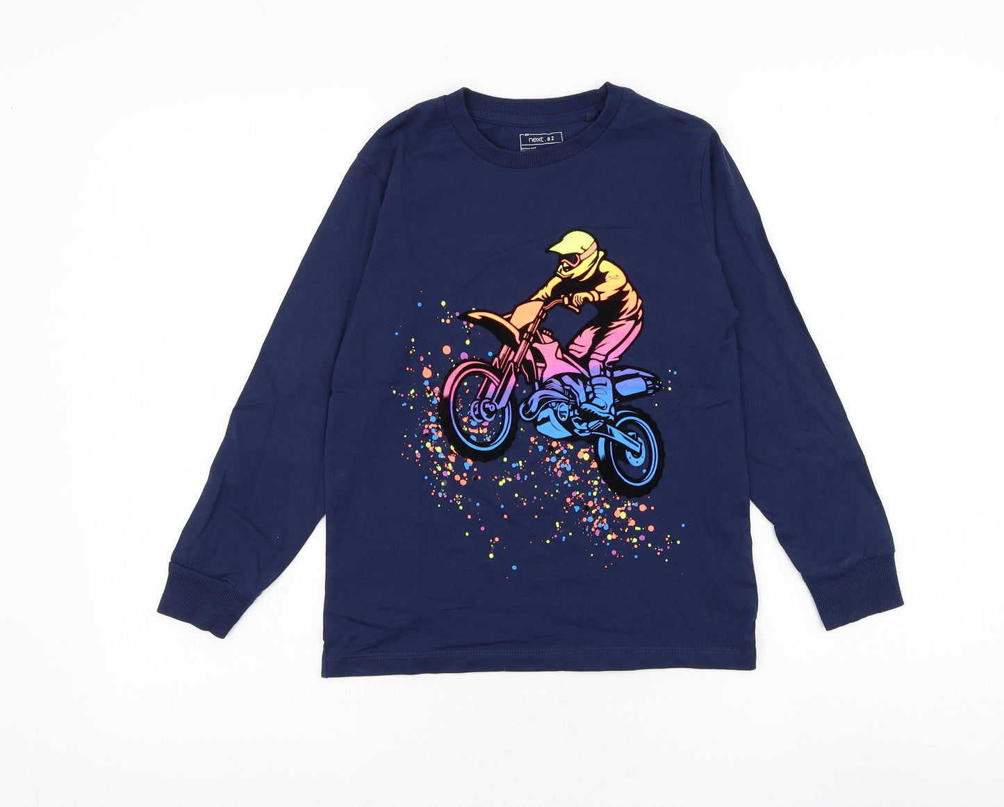 NEXT Boys Blue Cotton Basic T-Shirt Size 8 Years Round Neck Pullover - Motorcycle