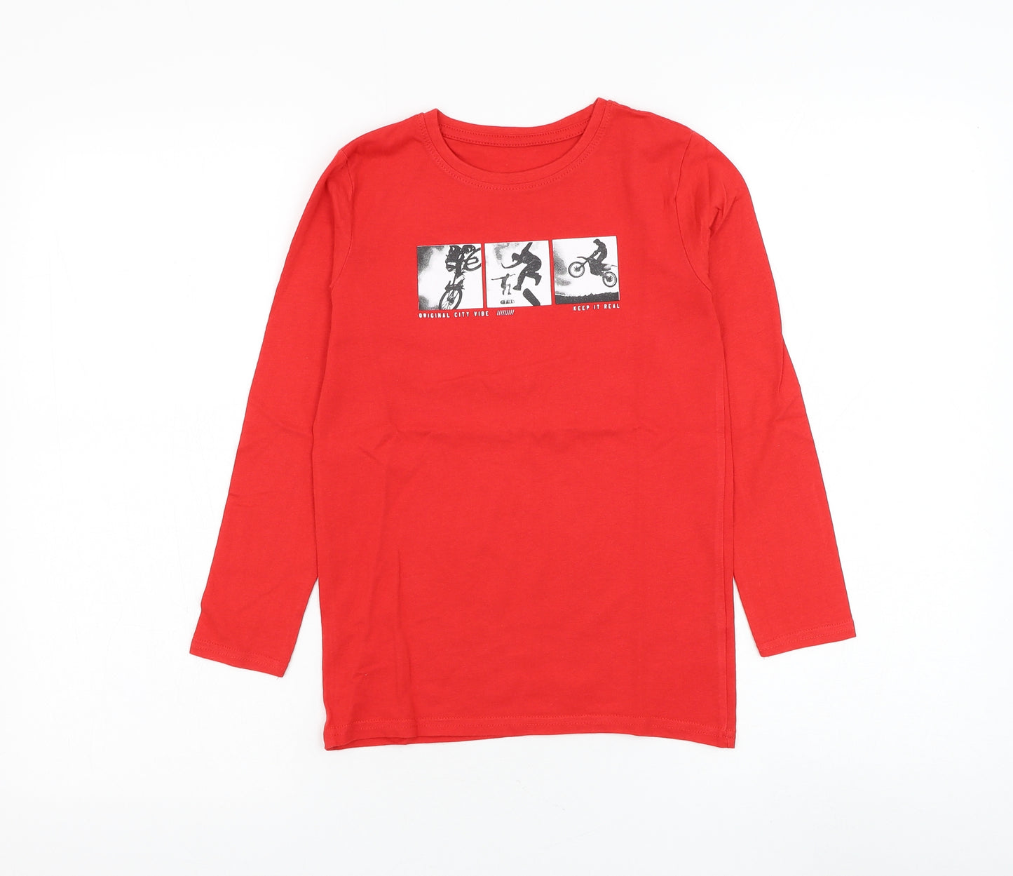 Dunnes Stores Boys Red Cotton Basic T-Shirt Size 8-9 Years Round Neck Pullover - Cycling, Skating