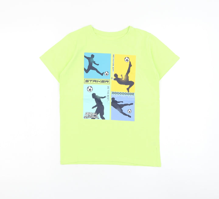 Dunnes Stores Boys Green Cotton Basic T-Shirt Size 8-9 Years Round Neck Pullover - Football