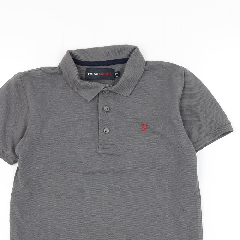 Farah Boys Grey Cotton Basic Polo Size 8-9 Years Collared Pullover