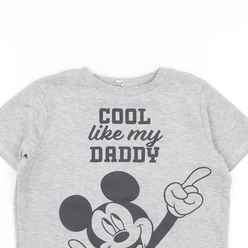 George Boys Grey Cotton Basic T-Shirt Size 7-8 Years Round Neck Pullover - Mickey Mouse, Slogan