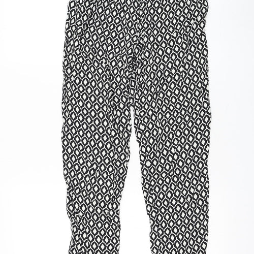 H&M Womens Black Geometric Viscose Trousers Size 4 L25 in Regular