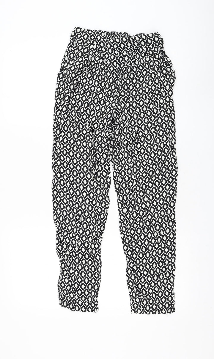 H&M Womens Black Geometric Viscose Trousers Size 4 L25 in Regular