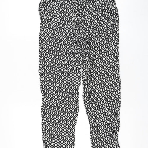 H&M Womens Black Geometric Viscose Trousers Size 4 L25 in Regular