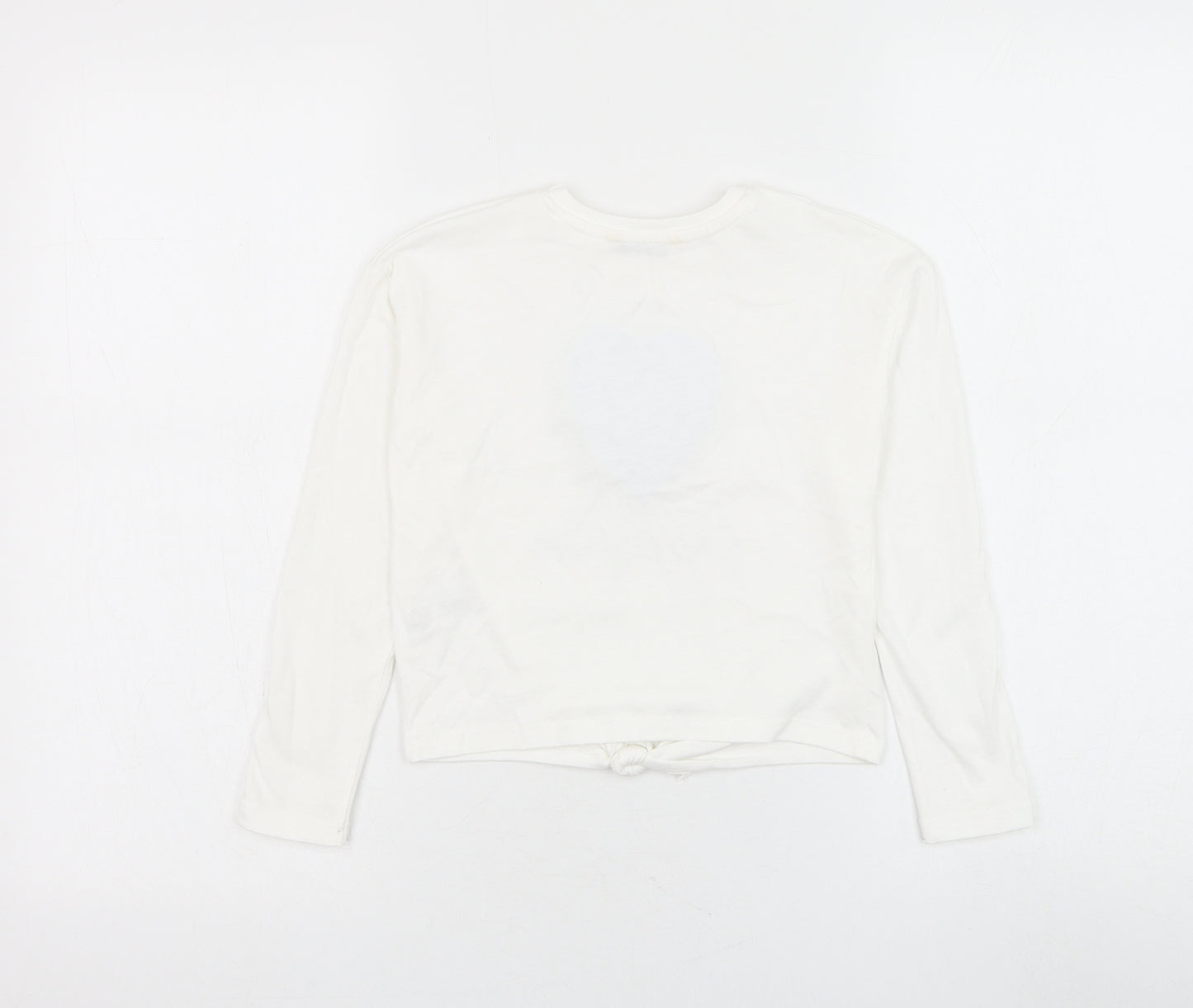 George Girls White Cotton Basic T-Shirt Size 5-6 Years Round Neck Pullover - Heart, Knot front