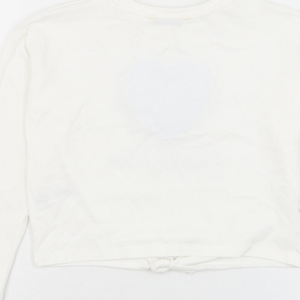 George Girls White Cotton Basic T-Shirt Size 5-6 Years Round Neck Pullover - Heart, Knot front