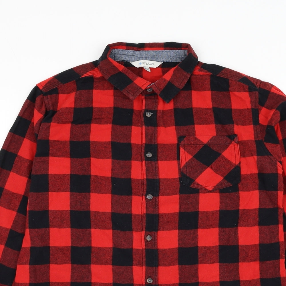 Urban Outlaws Boys Red Check Cotton Basic Button-Up Size 13-14 Years Collared Button